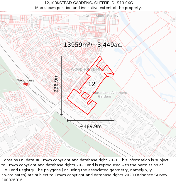 12, KIRKSTEAD GARDENS, SHEFFIELD, S13 9XG: Plot and title map