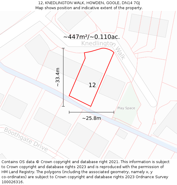 12, KNEDLINGTON WALK, HOWDEN, GOOLE, DN14 7GJ: Plot and title map