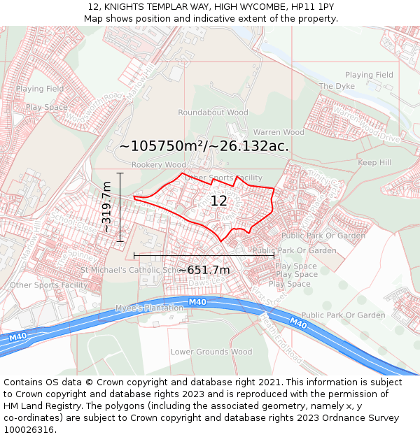 12, KNIGHTS TEMPLAR WAY, HIGH WYCOMBE, HP11 1PY: Plot and title map