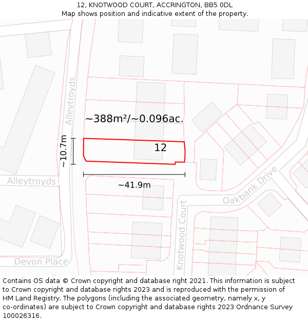 12, KNOTWOOD COURT, ACCRINGTON, BB5 0DL: Plot and title map