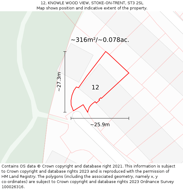 12, KNOWLE WOOD VIEW, STOKE-ON-TRENT, ST3 2SL: Plot and title map