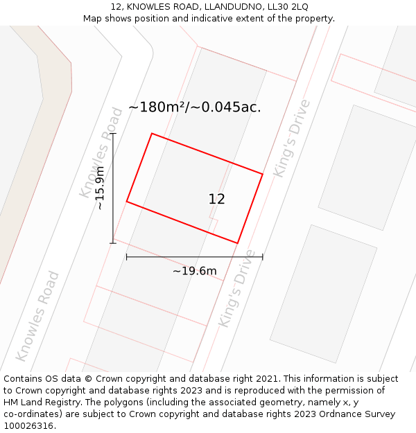 12, KNOWLES ROAD, LLANDUDNO, LL30 2LQ: Plot and title map