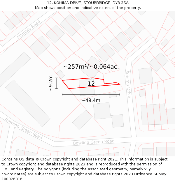 12, KOHIMA DRIVE, STOURBRIDGE, DY8 3SA: Plot and title map