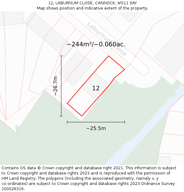 12, LABURNUM CLOSE, CANNOCK, WS11 0AY: Plot and title map