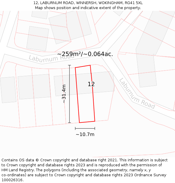 12, LABURNUM ROAD, WINNERSH, WOKINGHAM, RG41 5XL: Plot and title map