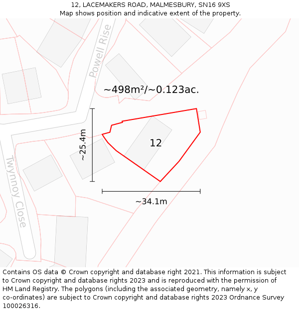 12, LACEMAKERS ROAD, MALMESBURY, SN16 9XS: Plot and title map