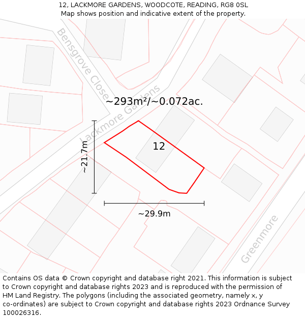 12, LACKMORE GARDENS, WOODCOTE, READING, RG8 0SL: Plot and title map