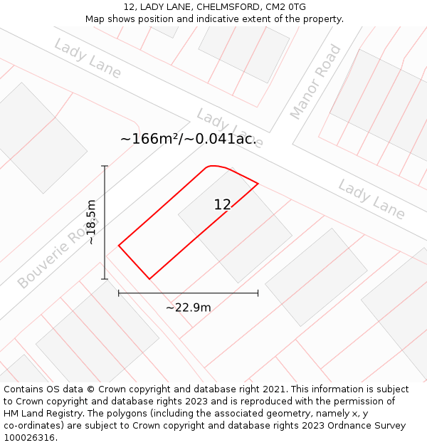 12, LADY LANE, CHELMSFORD, CM2 0TG: Plot and title map