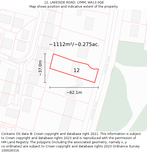 12, LAKESIDE ROAD, LYMM, WA13 0QE: Plot and title map