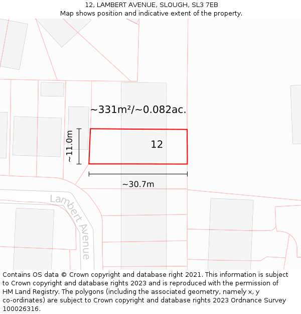 12, LAMBERT AVENUE, SLOUGH, SL3 7EB: Plot and title map