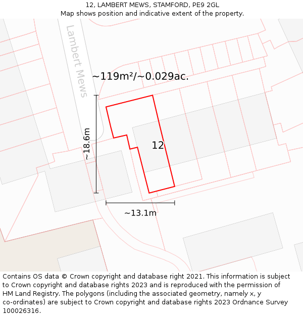 12, LAMBERT MEWS, STAMFORD, PE9 2GL: Plot and title map