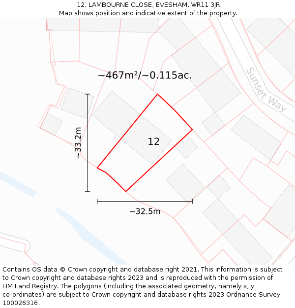 12, LAMBOURNE CLOSE, EVESHAM, WR11 3JR: Plot and title map