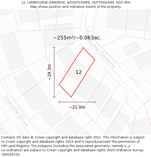 12, LAMBOURNE GARDENS, WOODTHORPE, NOTTINGHAM, NG5 4PA: Plot and title map