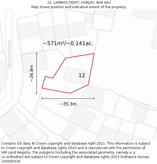 12, LAMBYN CROFT, HORLEY, RH6 9XU: Plot and title map