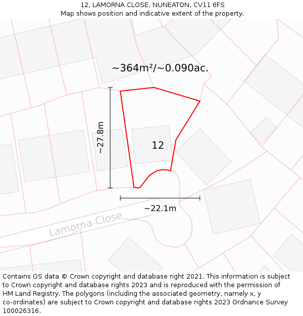 12, LAMORNA CLOSE, NUNEATON, CV11 6FS: Plot and title map