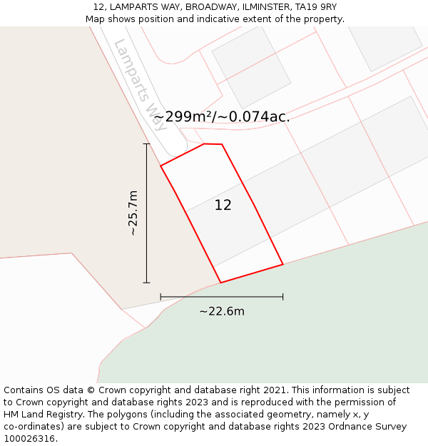 12, LAMPARTS WAY, BROADWAY, ILMINSTER, TA19 9RY: Plot and title map