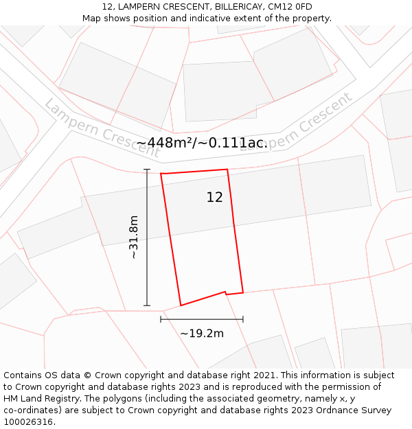 12, LAMPERN CRESCENT, BILLERICAY, CM12 0FD: Plot and title map