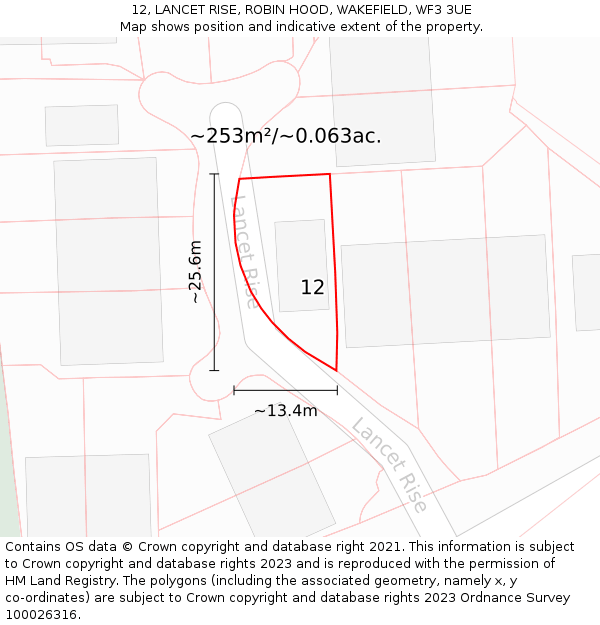 12, LANCET RISE, ROBIN HOOD, WAKEFIELD, WF3 3UE: Plot and title map