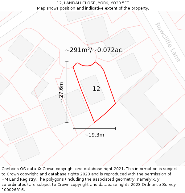 12, LANDAU CLOSE, YORK, YO30 5FT: Plot and title map