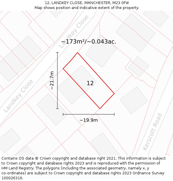 12, LANDKEY CLOSE, MANCHESTER, M23 0FW: Plot and title map