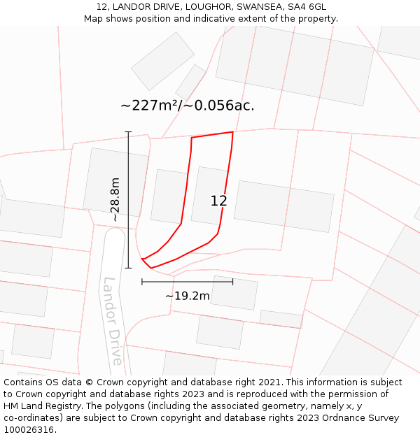 12, LANDOR DRIVE, LOUGHOR, SWANSEA, SA4 6GL: Plot and title map