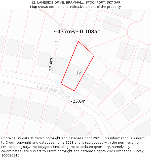 12, LANESIDE DRIVE, BRAMHALL, STOCKPORT, SK7 3AR: Plot and title map