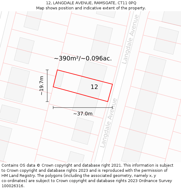 12, LANGDALE AVENUE, RAMSGATE, CT11 0PQ: Plot and title map