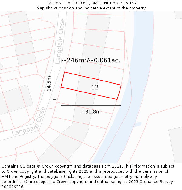 12, LANGDALE CLOSE, MAIDENHEAD, SL6 1SY: Plot and title map
