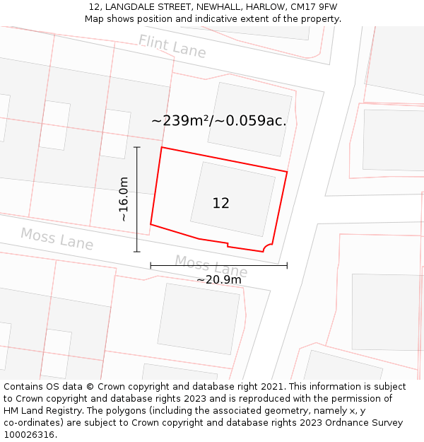 12, LANGDALE STREET, NEWHALL, HARLOW, CM17 9FW: Plot and title map