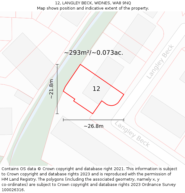 12, LANGLEY BECK, WIDNES, WA8 9NQ: Plot and title map