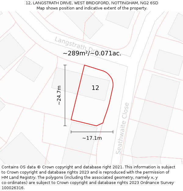 12, LANGSTRATH DRIVE, WEST BRIDGFORD, NOTTINGHAM, NG2 6SD: Plot and title map