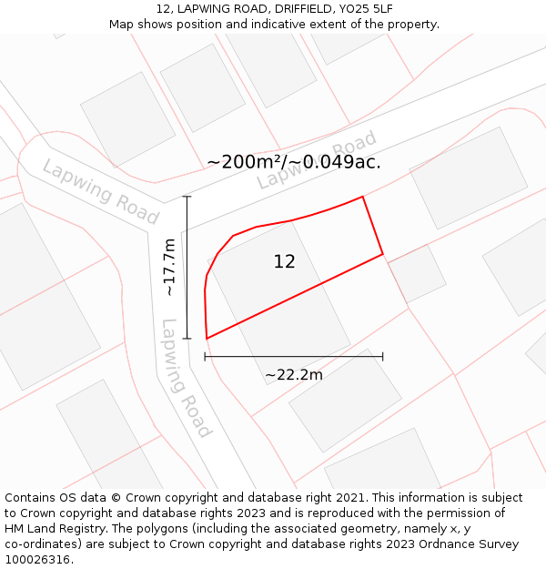 12, LAPWING ROAD, DRIFFIELD, YO25 5LF: Plot and title map