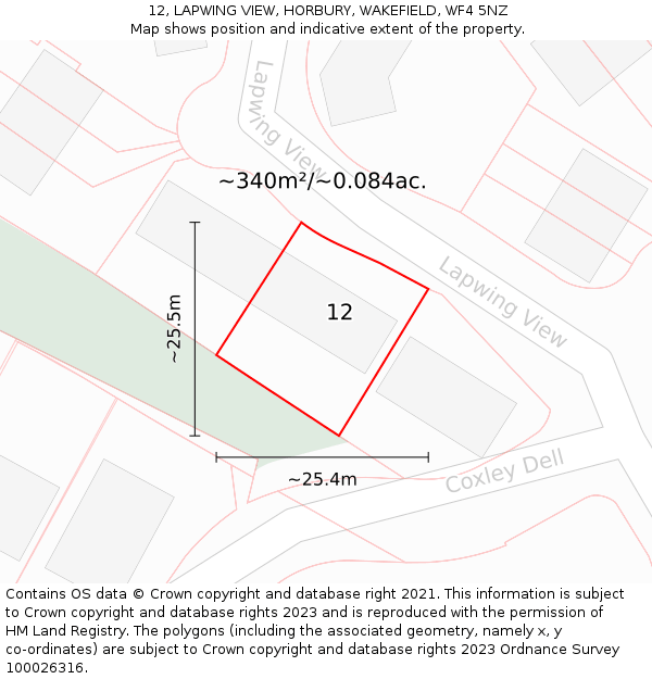 12, LAPWING VIEW, HORBURY, WAKEFIELD, WF4 5NZ: Plot and title map