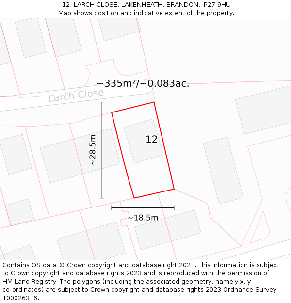 12, LARCH CLOSE, LAKENHEATH, BRANDON, IP27 9HU: Plot and title map