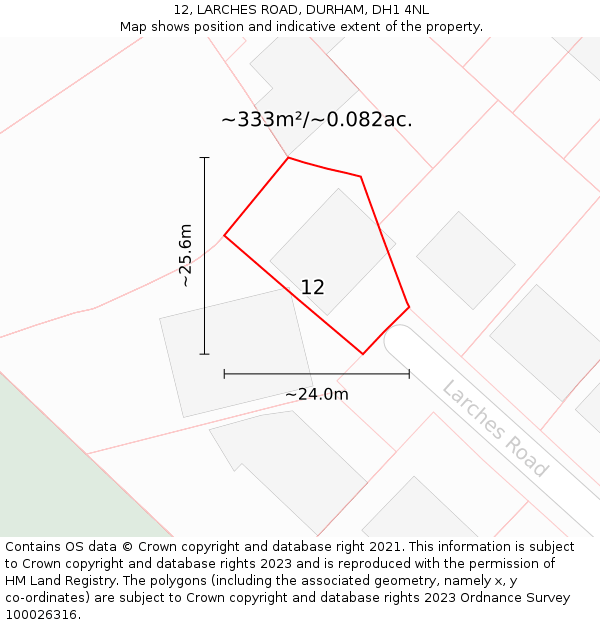 12, LARCHES ROAD, DURHAM, DH1 4NL: Plot and title map