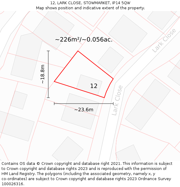12, LARK CLOSE, STOWMARKET, IP14 5QW: Plot and title map