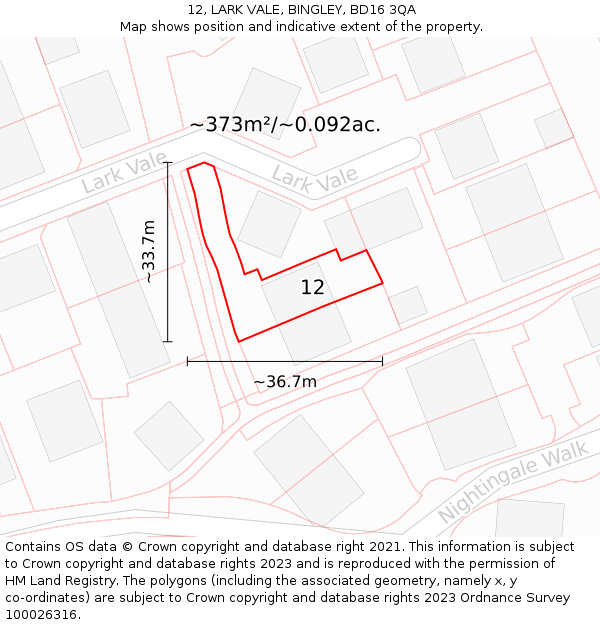 12, LARK VALE, BINGLEY, BD16 3QA: Plot and title map
