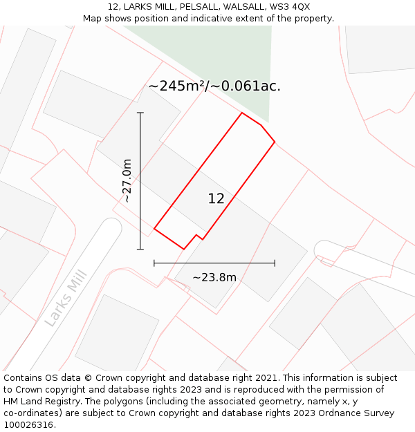 12, LARKS MILL, PELSALL, WALSALL, WS3 4QX: Plot and title map