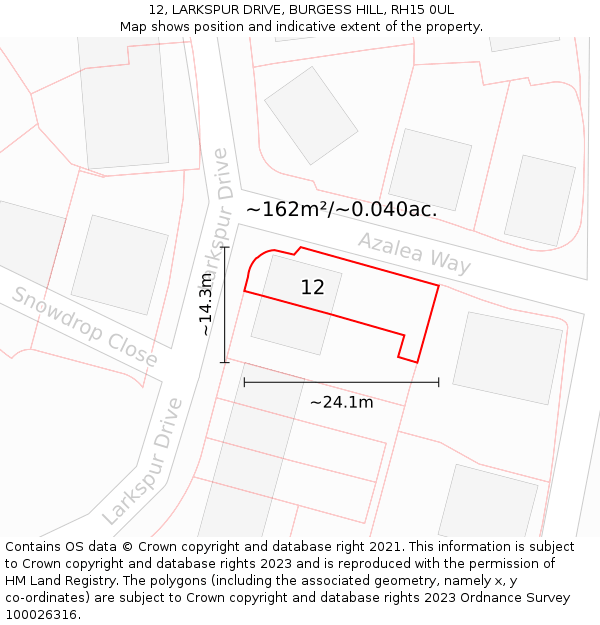 12, LARKSPUR DRIVE, BURGESS HILL, RH15 0UL: Plot and title map