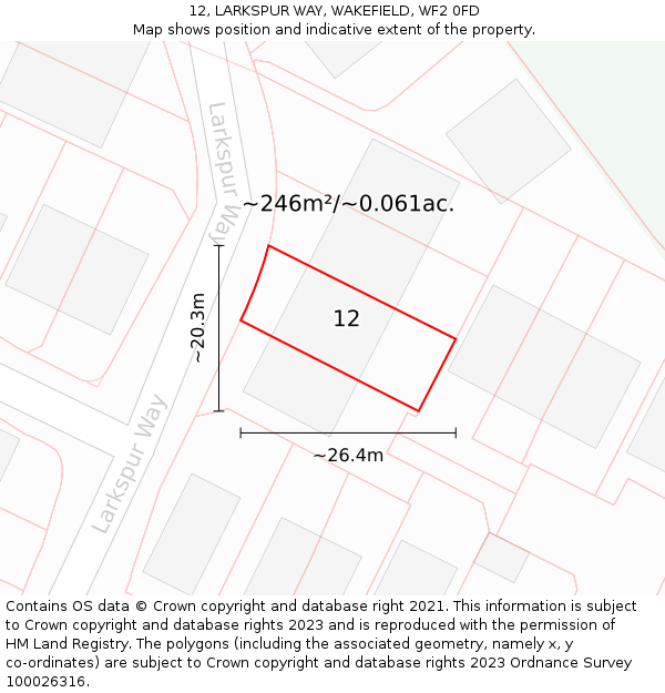 12, LARKSPUR WAY, WAKEFIELD, WF2 0FD: Plot and title map