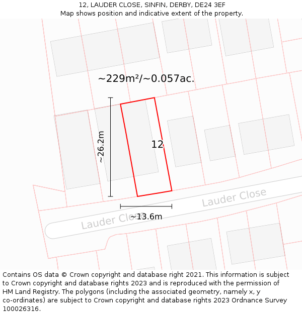 12, LAUDER CLOSE, SINFIN, DERBY, DE24 3EF: Plot and title map