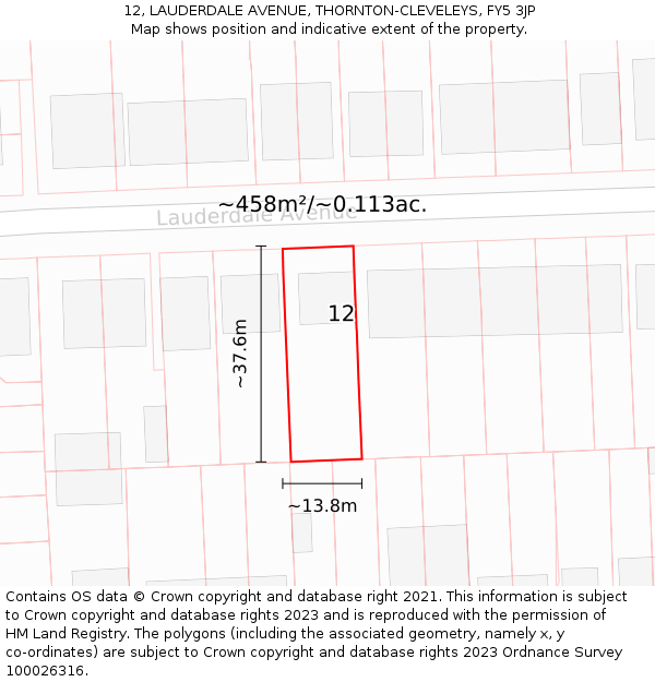 12, LAUDERDALE AVENUE, THORNTON-CLEVELEYS, FY5 3JP: Plot and title map