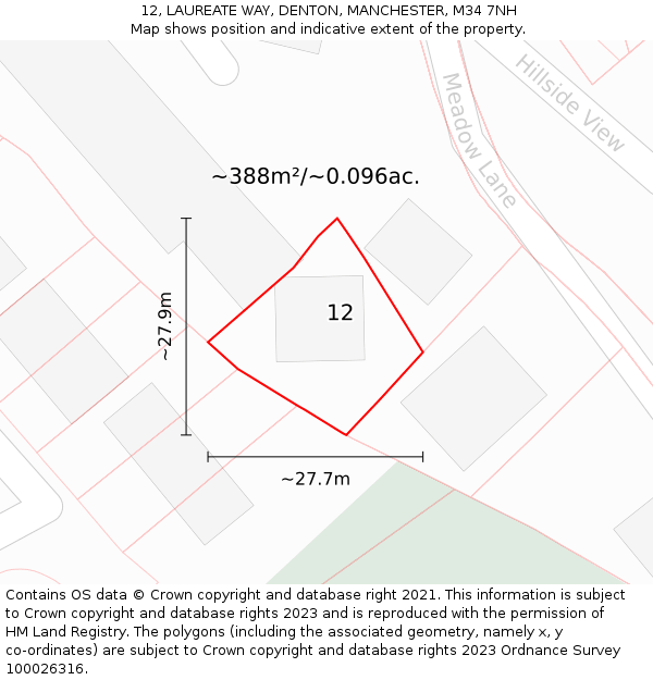 12, LAUREATE WAY, DENTON, MANCHESTER, M34 7NH: Plot and title map