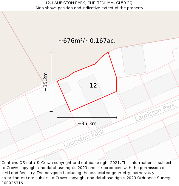 12, LAURISTON PARK, CHELTENHAM, GL50 2QL: Plot and title map