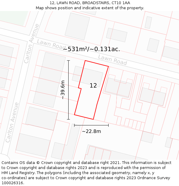 12, LAWN ROAD, BROADSTAIRS, CT10 1AA: Plot and title map