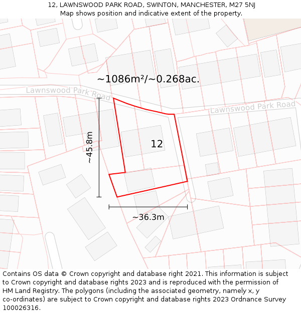 12, LAWNSWOOD PARK ROAD, SWINTON, MANCHESTER, M27 5NJ: Plot and title map