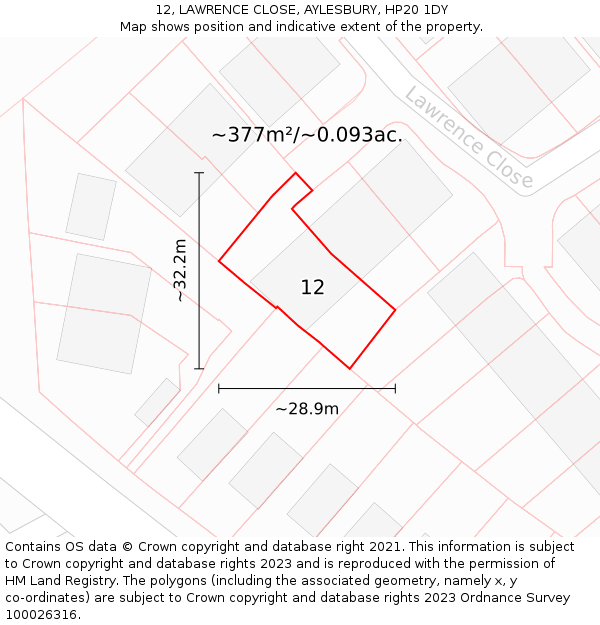 12, LAWRENCE CLOSE, AYLESBURY, HP20 1DY: Plot and title map