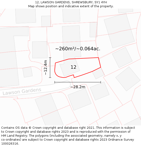 12, LAWSON GARDENS, SHREWSBURY, SY1 4YH: Plot and title map