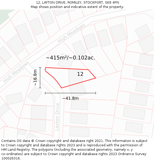 12, LAYTON DRIVE, ROMILEY, STOCKPORT, SK6 4PN: Plot and title map