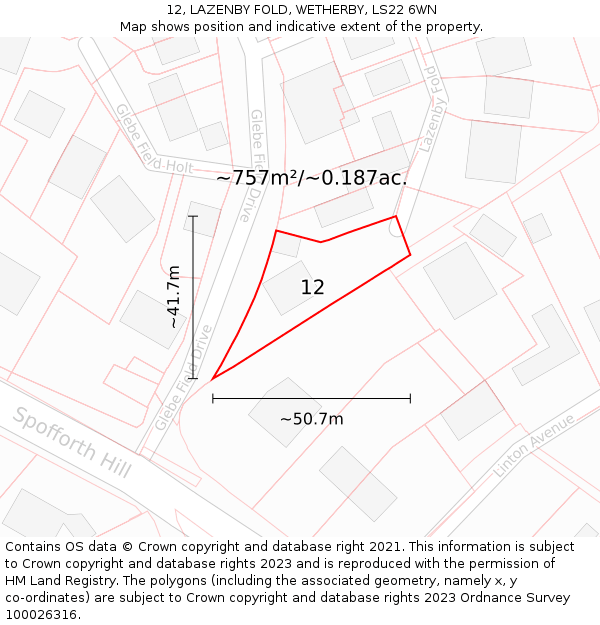 12, LAZENBY FOLD, WETHERBY, LS22 6WN: Plot and title map